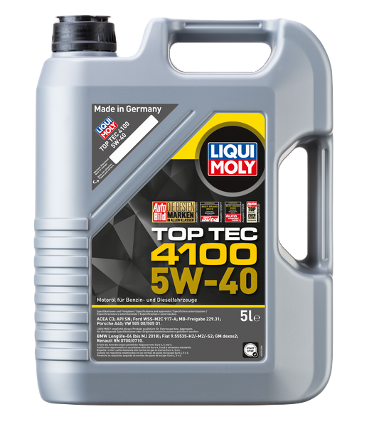 Liqui Moly 7501 масло моторное Top Tec 4100 (специально для MB, BMW, Porsche, VW, Audi под EURO4) 5w40 SN синтетическое 5л