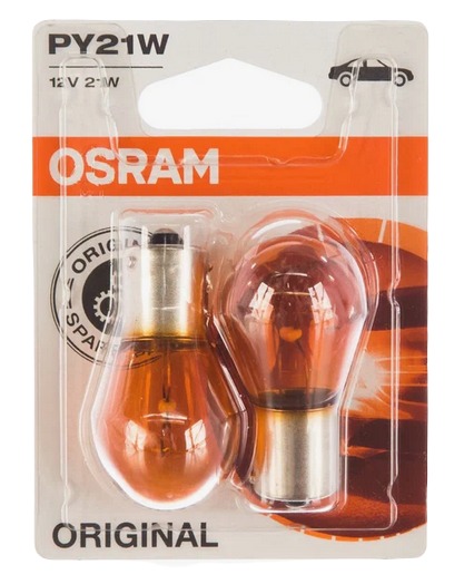 Автолампа 12V PY21W (BAU15s) YELLOW (блистер, 2шт) OSRAM (О-7507-2бл)