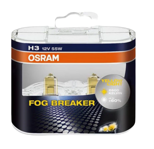 Автолампа 12V H3 (55) PK22S FOG BREAKER 2600K (евробокс,2шт) OSRAM (O-62151FBR2(EURO