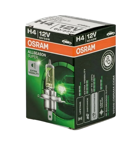 Автолампа 12V Н4 (60/55) Р43t-38+30% Allseanson SUPER 3000K OSRAM (О-64193ALS)