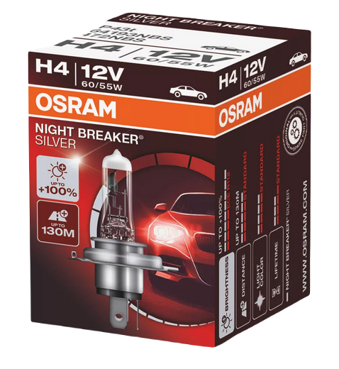 Автолампа 12V Н4 (60/55) P43t+100% NIGHT BREAKER SILVER OSRAM (О-64193NBS)