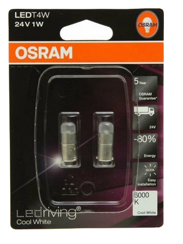 Автолампа 24V T4W (BA9s) LED PREMIUM COOL WHITE 6000K (блистер, 2шт) OSRAM (O-3924CW-2бл)