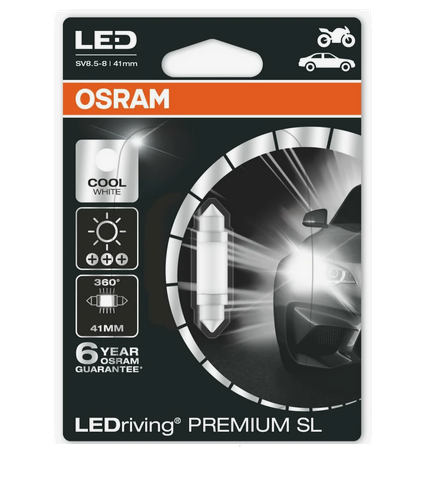 Автолампа 12V 1W (SV8.5/8) 41мм LEDRIVING COOL WHITE 6000К 360° (блистер)  OSRAM (O-6499CWбл)