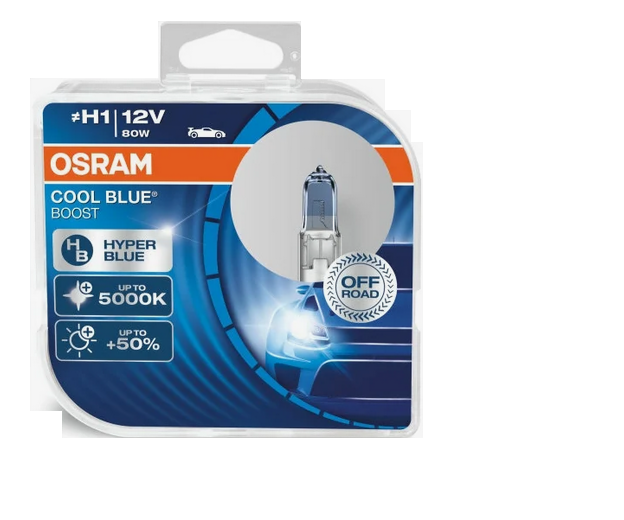 Автолампа 12V Н1 (80) Р14.5s+50% COOL BLUE BOOST 5000K (Евробокс, 2шт) OSRAM (О-62150CBB2)