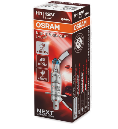 Автолампа 12V Н1 (55) Р14.5s+150% NIGHT BREAKER LASER 3500K OSRAM (О-64150NL)