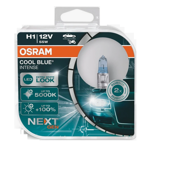 Автолампа 12V Н1 (55) Р14.5s+100% COOL BLUE INTENSE до 5000К (евробокс 2шт.) OSRAM (О-64150CBN2)