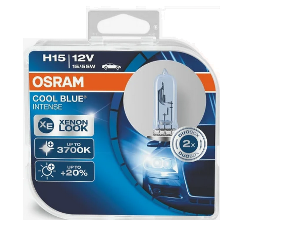 Автолампа 12V H15 (15/55) PGJ23t-1+20% COOL BLUE INTENSE (Евробокс, 2шт) 3700K OSRAM (O-64176CBI2(EURO