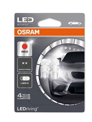 Автолампа 12V W5W (W2.1*9.5d) LED STANDART RED (блистер, 2шт) OSRAM (O-2880R-2бл)