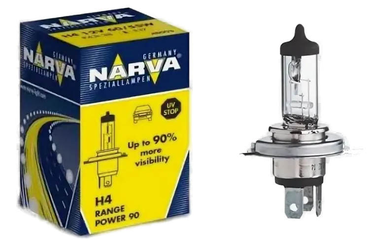 Автолампа 12V Н4 (60/55) P43t-38+90% Range Power NARVA (N-48003RP)