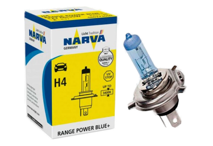 Автолампа 12V H4 (60/55) P43t-38+30% Range Power Blue NARVA (N-48677RPB)