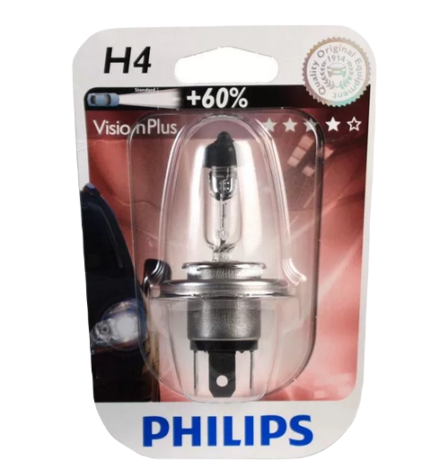 Автолампа 12V Н4 (60/55) Р43t-38+50% Vision Plus блистер PHILIPS (12342 VPбл)