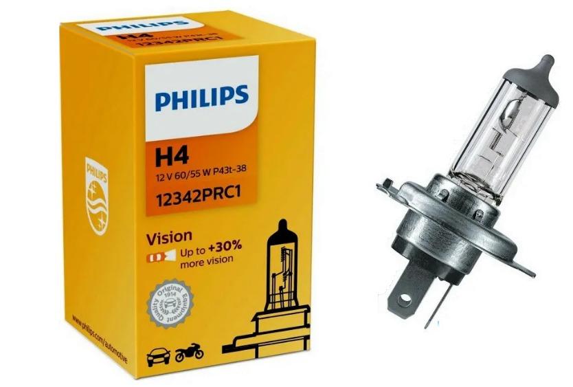 Автолампа 12V Н4 (60/55) Р43t-38+30% Premium блистер PHILIPS (P-12342 PRбл)