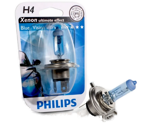 Автолампа 12V Н4 (60/55) Р43t-38  Blue Vision Ultra 4000K блистер PHILIPS (P-12342BVбл)