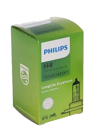 Автолампа 12V Н4 (60/55) P43t-38 LONG LIFE ECO VISION PHILIPS (P-12342LLECO)