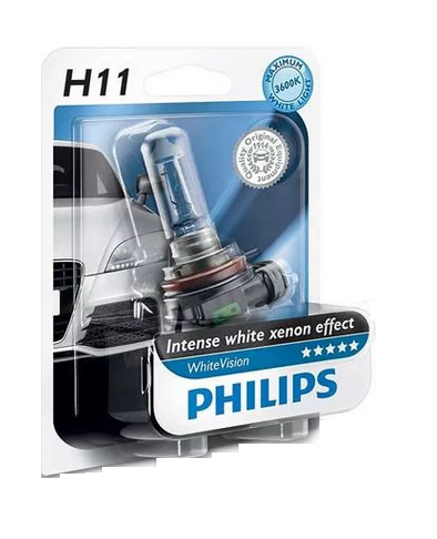 Автолампа 12V H11 (55) PGJ19-2 White Vision Ultra 3600K (блистер) PHILIPS (P-12362WHVбл)