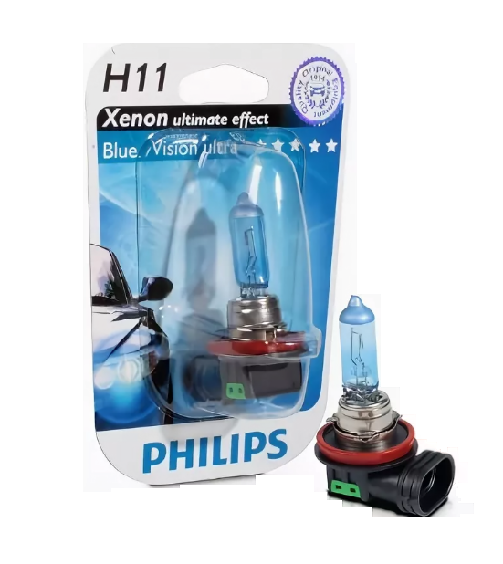 Автолампа 12V H11 (55) PGJ19-2 Blue Vision Ultra 4000K (блистер) PHILIPS (P-12362BVUбл)