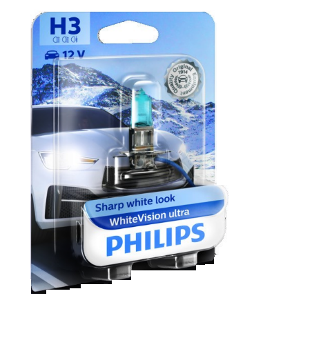 Автолампа 12V Н3 (55) РK22s White Vision Ultra 3900K(блистер) PHILIPS (P-12336WVUбл)