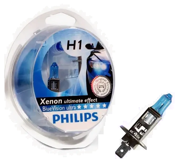 Автолампа 12V H1 (55) P14.5s Blue Vision Ultra 4000K (2шт+2шт W5W) PHILIPS (P-12258BV2