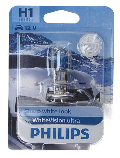 Автолампа 12V H1 (55) P14.5s WHITE VISION 4300K (блистер) PHILIPS (P-12258WHVбл)