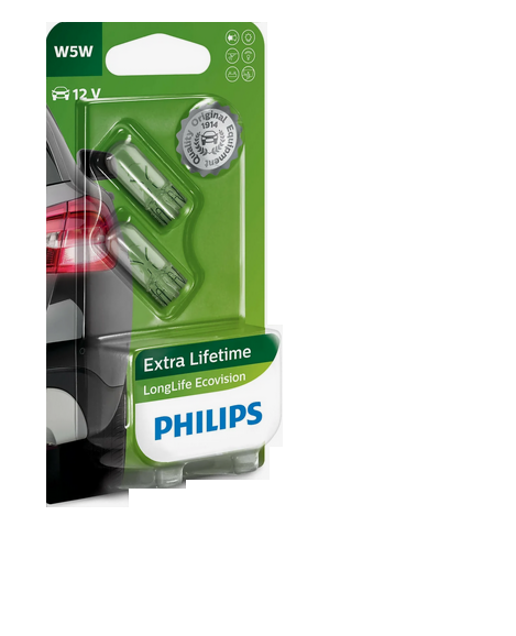 Автолампа 12V W5W (W2.1*9.5d) LONG LIFE ECO VISION (блистер, 2шт) PHILIPS (P-12961LLECO2бл)