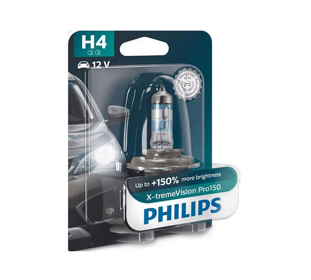 Автолампа 12V H4 (60/55) P43t-38+150% X-treme Vision Pro150 (блистер) 3700K PHILIPS (P-12342XVPROбл)