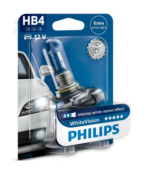 Автолампа 12V HB4/9006 (51) P22d+60%  WHITE VISION 3700K (блистер) PHILIPS (P-9006WHVбл)