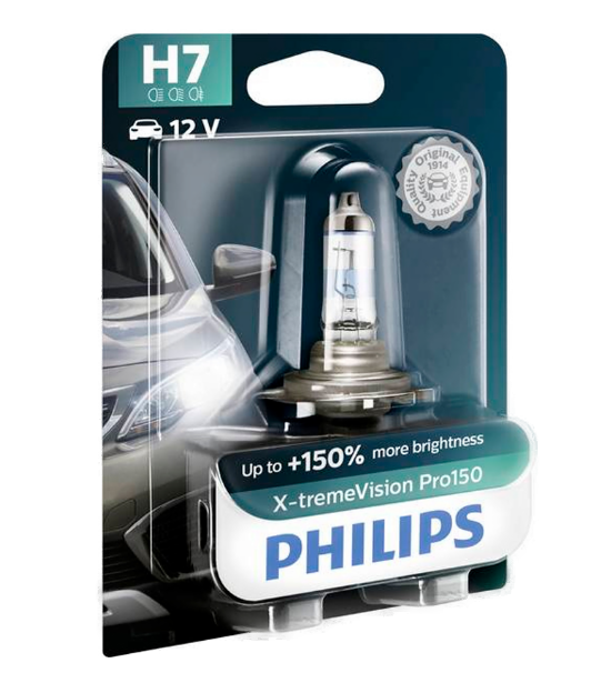 Автолампа 12V H7 (55) PX26d+150% X-treme Vision Pro150 3400K (блистер)  PHILIPS (P-12972XVPROбл)