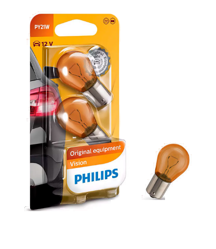 Автолампа 12V PY21W (BAU15s) YELLOW (блистер, 2шт) PHILIPS (P-12496-2бл)