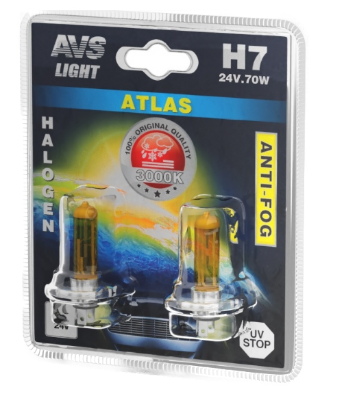 A78630S Автолампа 24V H7 (70) ATLAS ANTI-FOG галоген желтый AVS (блистер, 2шт)